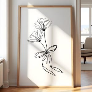 Kokette Mohndruck, Blume Linie Zeichnung College Wohnung Wandkunst One line poppy poster Blumenlinie digitale Kunst Girly Wandkunst Printable