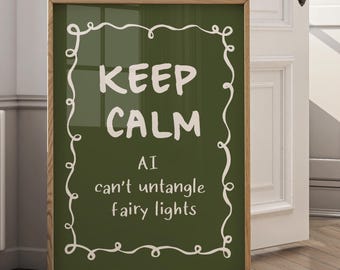 Funny Anti AI Christmas Poster | Moody Olive Green Holiday Decor (Digital Print)