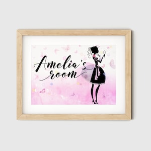 Door Sign for Nursery, Personalized Name Sign Bedroom, Girls Room Decor, Printable Door Decor, Pink Door Hanger, Downloadable Girls Wall art