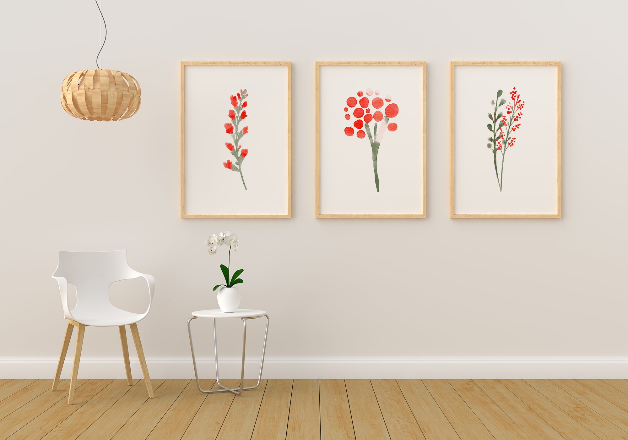 Floral Wall Art Set of 3 Red Flower Print Instant Download Etsy