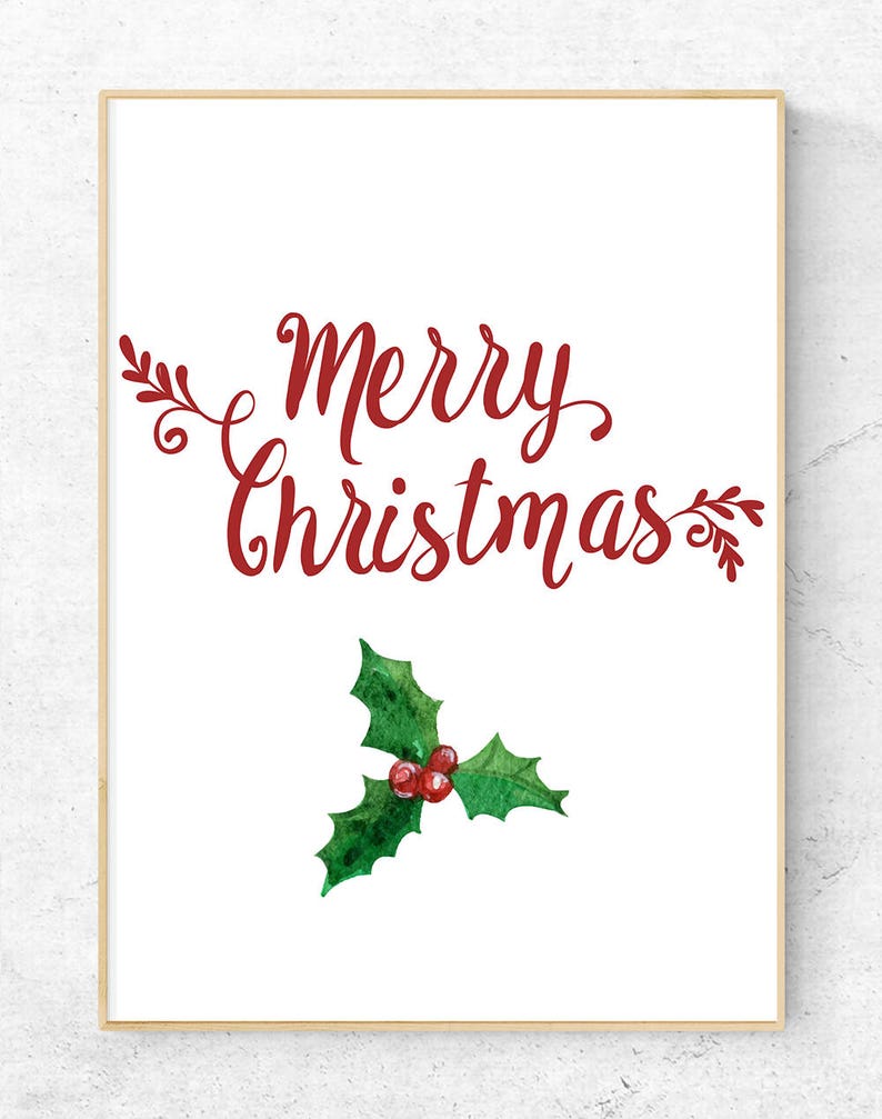 Merry christmas red and green holiday typography decor | Etsy