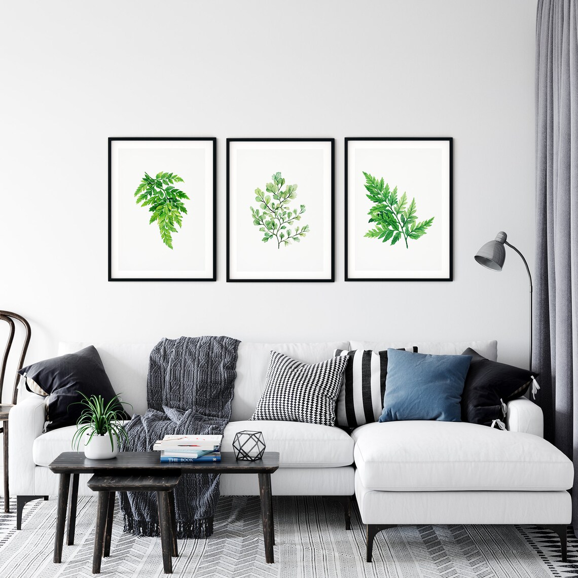 Green Leaf Print Set of 3 Wall Art Digital Print Minimal Art Etsy