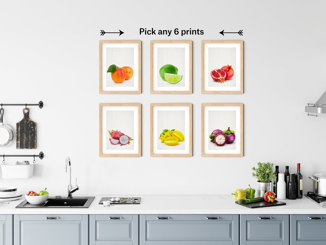 kitchen gallery wall art set of 6, vintage fruit... Pick ANY Six Prints - Gallery Wall Prints Set of 6, Fruit Wall Art Set ...