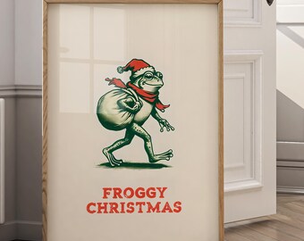 Vintage Santa Frog Christmas Print | Retro Frogcore Decor (Digital Print)