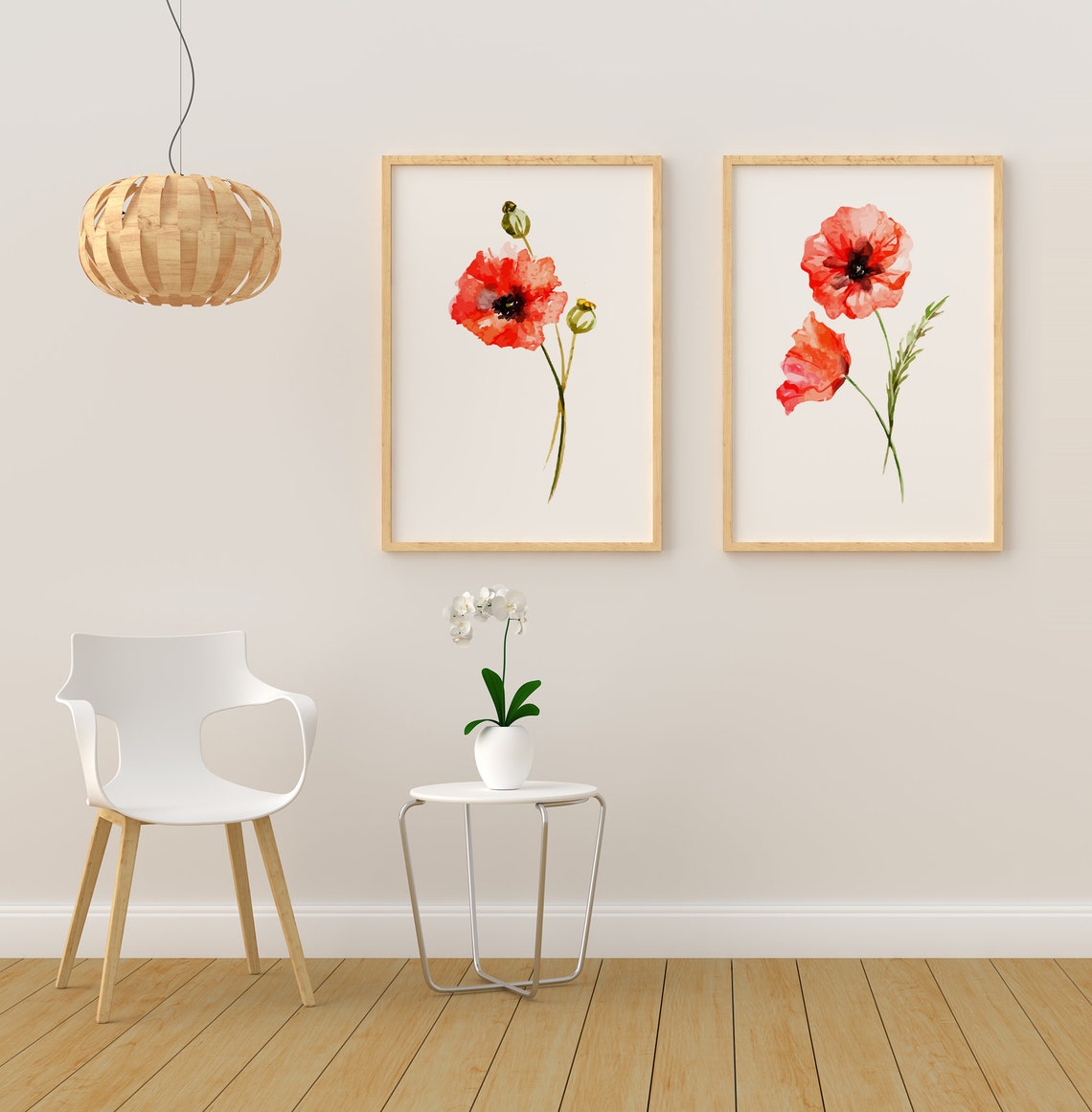 Red Poppy Wall Art Print, Botanical Print Set of 2, Red Bedroom Decor ...