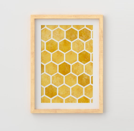 Bee Decor, Bee Art, Honeycomb Wall Art, Kitchen Decor, Yellow Printable  Wall Art, Nature Print, Honey Wall Decor, Instant Download Art 
