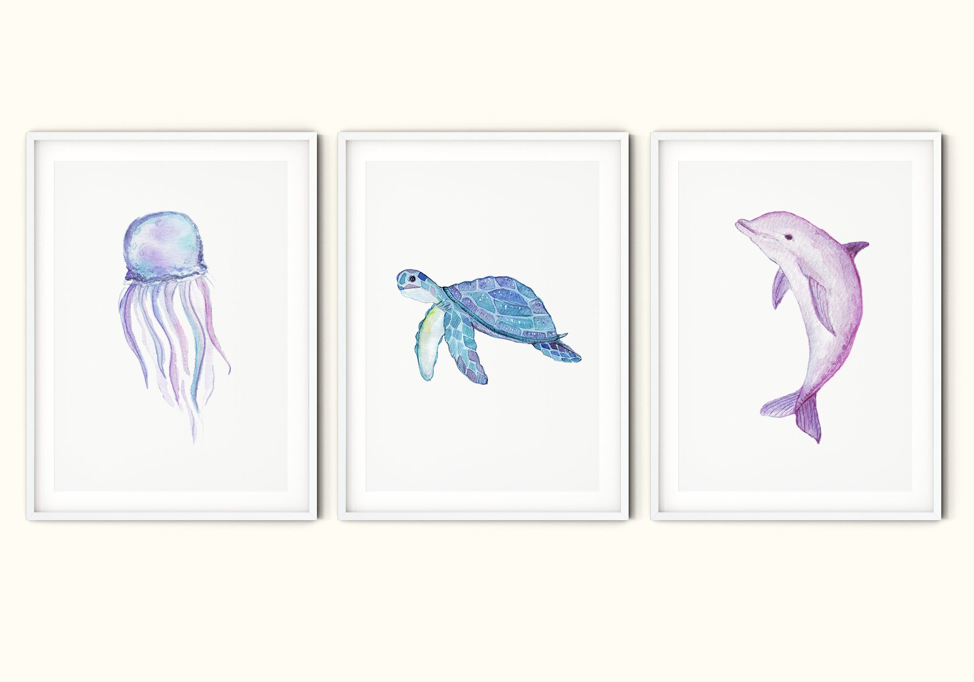 Sea Animals Wall Art Set of 3 Prints, Kids Room Decor, Under the Sea ...