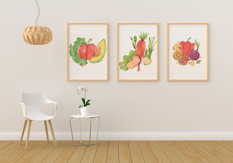 kitchen print set - kitchen wall art - set of 3 - a4 &... Kitchen Decor Wall Prints Set of 3, Vegetable Print Digital Download ...