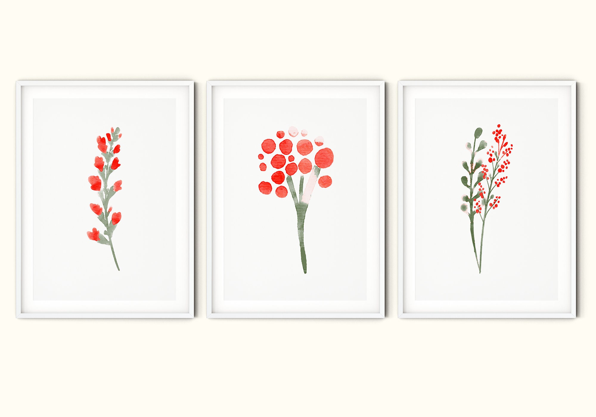Floral Wall Art Set of 3 Red Flower Print Instant Download | Etsy