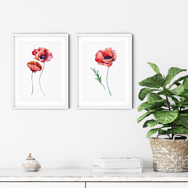 Flower Wall Art Set of 2 Prints Instant Download Plant Wall Etsy