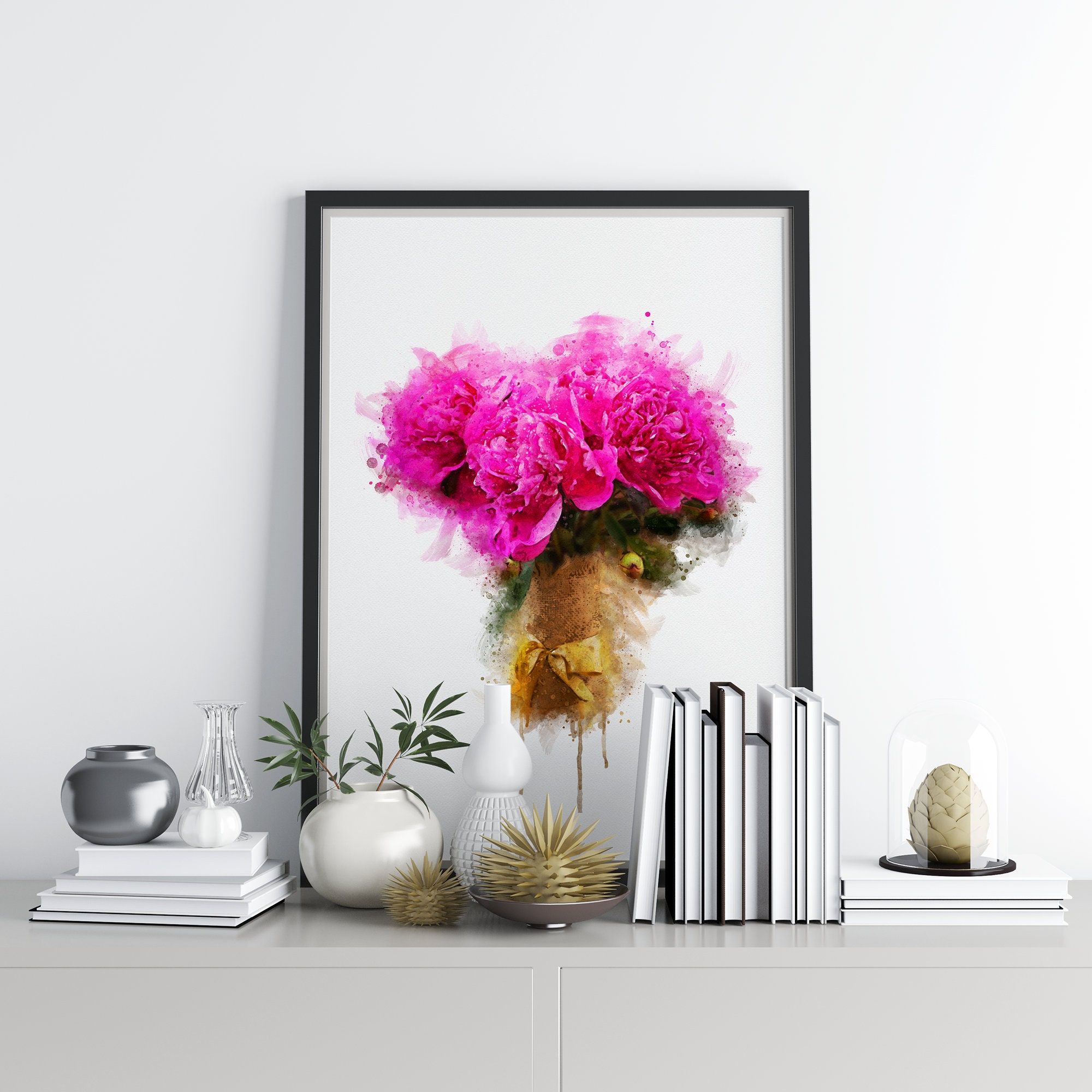 Peonies Print Wall Art, Printable Watercolor Floral Art, Peony Print ...