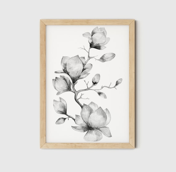 Black and White Prints Floral Printable Art Printable | Etsy
