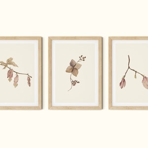 Flower Art Set of 3 Prints, Botanical Wall Art Instant Download, Flower Prints, Beige Wall Art Printable, Bedroom Decor Digital Download Art