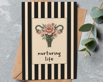 Floral Uterus Card, Vintage Feminist Midwife Gift (Digital Download)
