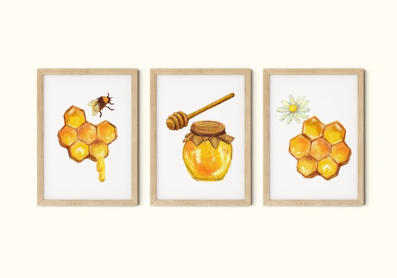 Bee Decor Set Of 3 Prints Bee Art Print Digital Download Etsy