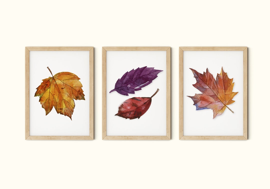 Fall Decor Set of 3 Prints, Autumn Leaves Printable Wall Art ...