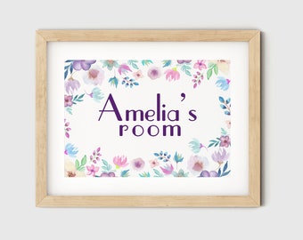 Personalized Girls Room Sign Printable Art, Door Sign, Name Nursery Print, Kids Door Hanger, Room Sign Personalized Girl Instant Download