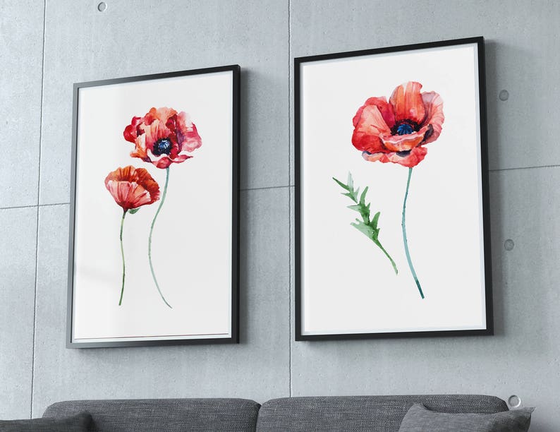 Flower Wall Art Set of 2 Prints Instant Download Plant Wall Etsy