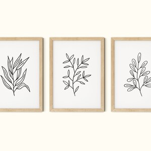 Pflanzen Druck Minimal Poster Set 3 Wand Kunst Blatt Linie Print Pflanze Linie Zeichnung Blätter Linie Kunst Wohnkultur Herunterladbare Drucke