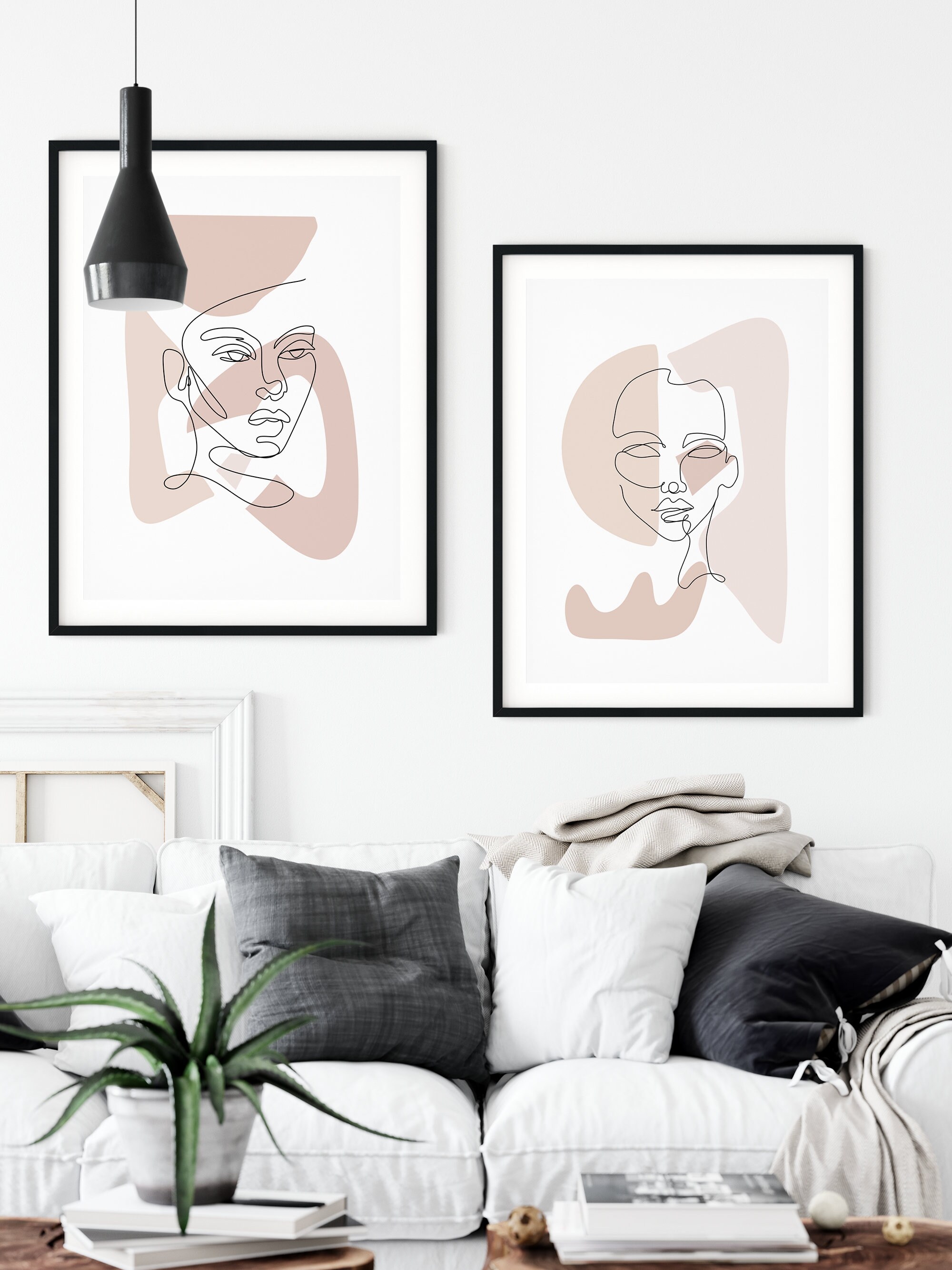 Woman Face Art Set of 2 Prints Face Line Drawing Printable - Etsy
