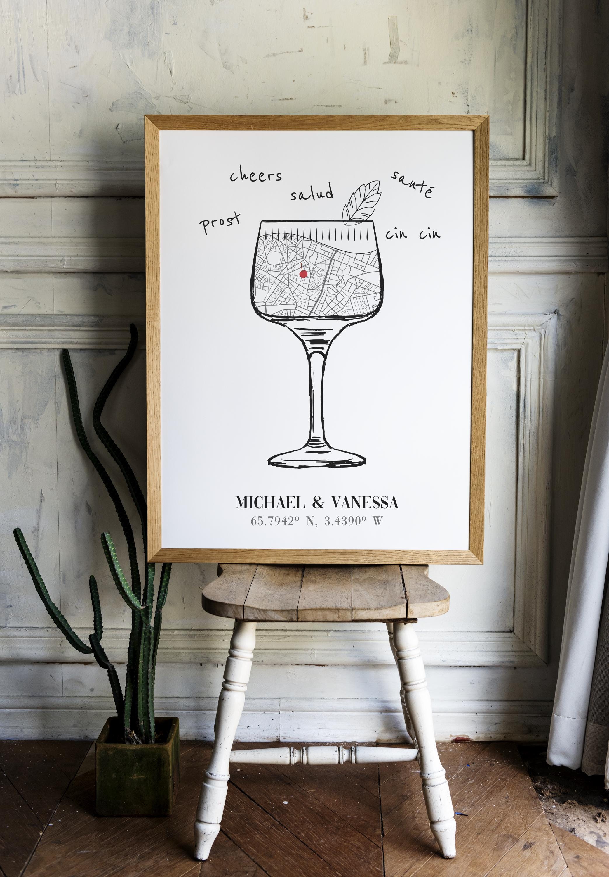 Custom Cocktail Map Print Bar Cart Wall Decor, Custom Location ...