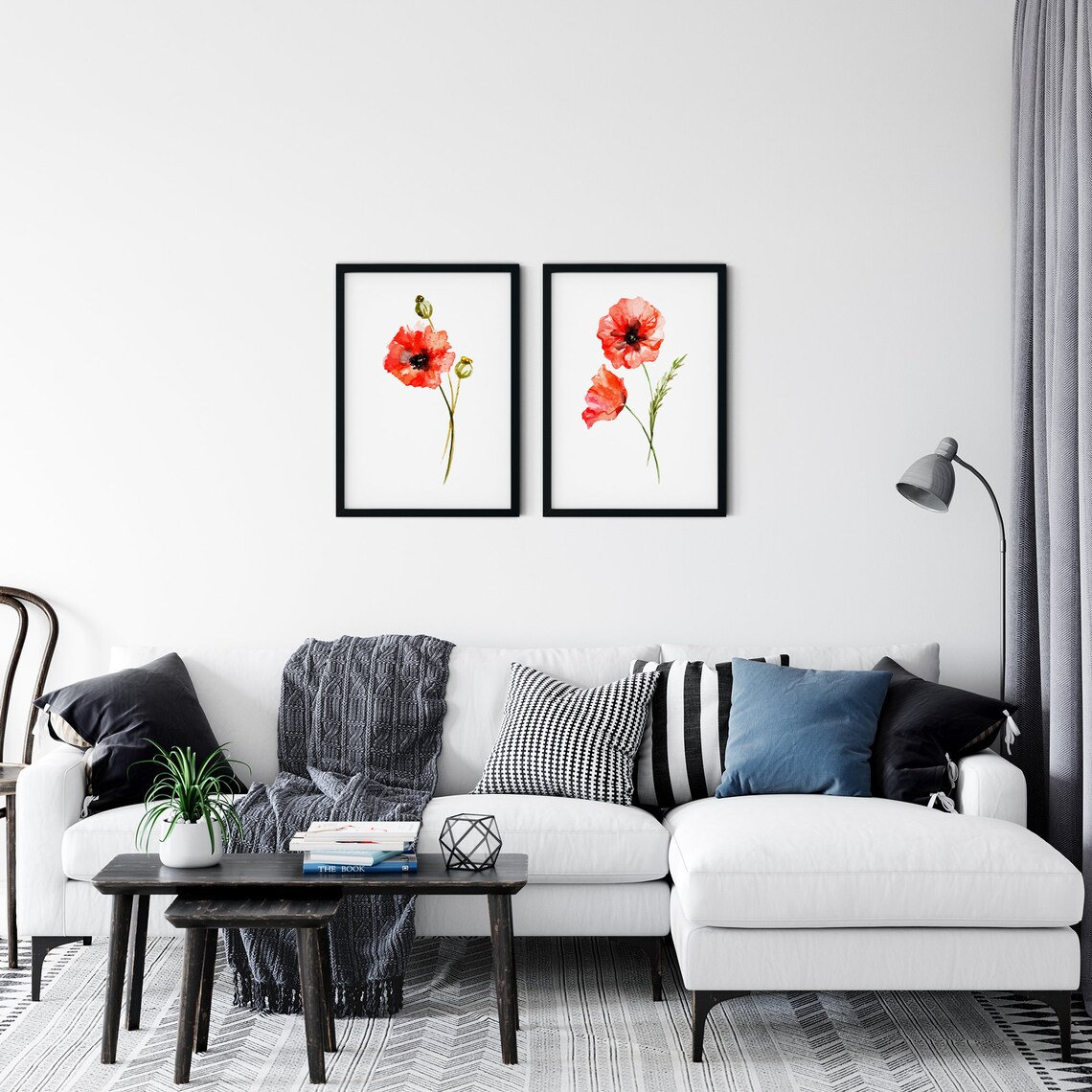Red Poppy Wall Art Print, Botanical Print Set of 2, Red Bedroom Decor ...