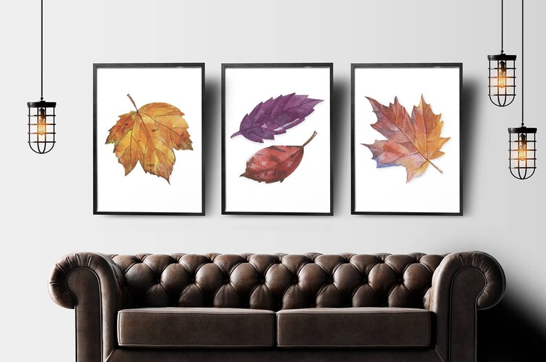 Fall Decor Set of 3 Prints, Autumn Leaves Printable Wall Art ...