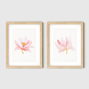 Set of 2 Prints, Floral Wall Art, Pink Pastel Bedroom Decor, Floral Poster, Bedroom Decor, Printable Digital Download, Modern Minimalist Art