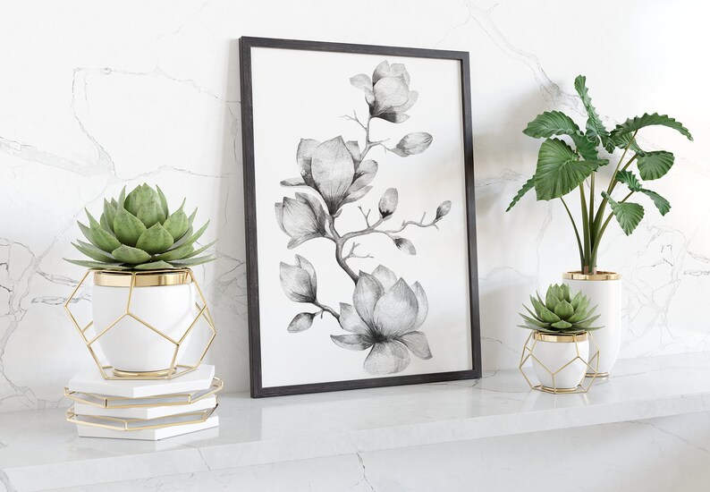 Black and White Prints, Floral Printable Art, Printable Digital ...