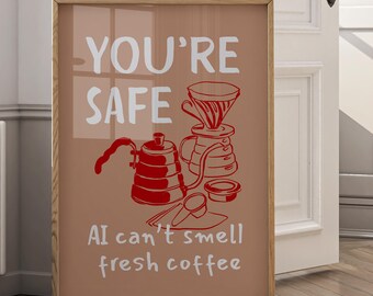 Funny Coffee Bar Poster | AI Humor Print (Digital Download)