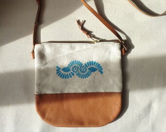 Small shoulder bag, crossbody bag, cotton and leather