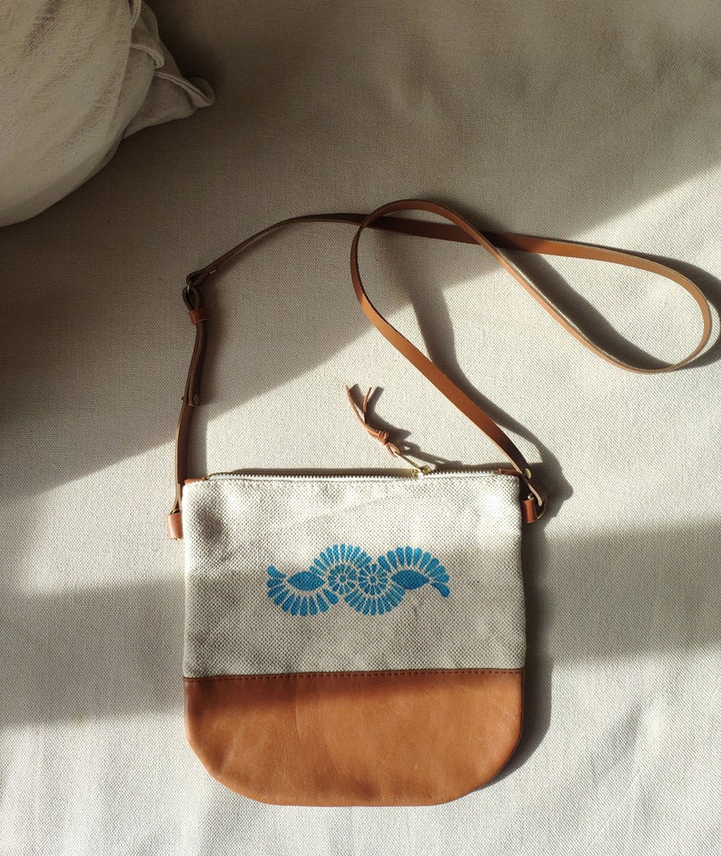 Small shoulder bag, crossbody bag, cotton and leather image 1