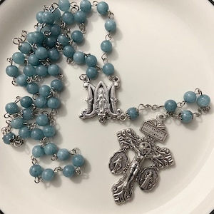 Heirloom Hand Finished Five Decade Rosary: Triple Threat Pardon Cross and gemstone beads