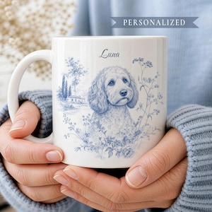 Personalisierte Cockapoo-Tasse, Cockapoo-Hundegeschenk, Hundeliebhaber-Kaffeetasse, Vintage Blumentasse