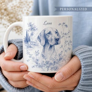 Personalized Vizsla Mug, Hungarian Pointer Gift, Dog Lover Coffee Cup, Vintage Floral Mug