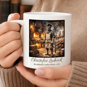 Tazza di Christofur Ludwick, Tazza da caffè con mastino, Tazza da fornaio rivoluzionario, Decorazione da cucina coloniale, Tazza vintage con arte canina