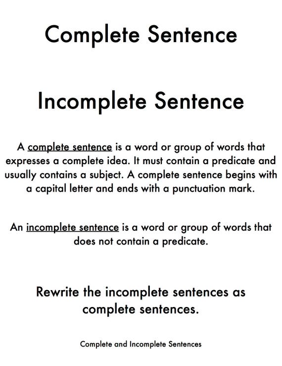 Complete And Incomplete Sentences For 1St Grade Koplo Png