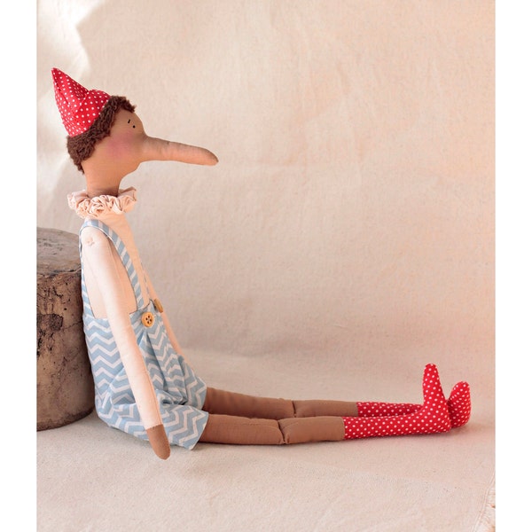 Sweet Pinocchio Doll/Tilda doll/Soft doll/Christmas gift/Baby shower gift/Vintage doll/Rag doll/Fairytale figure/Gift idea