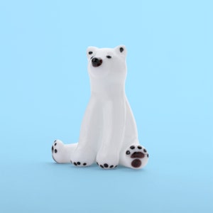 Glass Polar Bear Figurine (White / 1.6 in), Polar Bear Small Sculpture, Glass Animal Figurine, Bear Figures Blown Glass Art