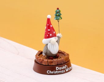 Handmade Glass Christmas Gnome: Customizable Tree Stump Base