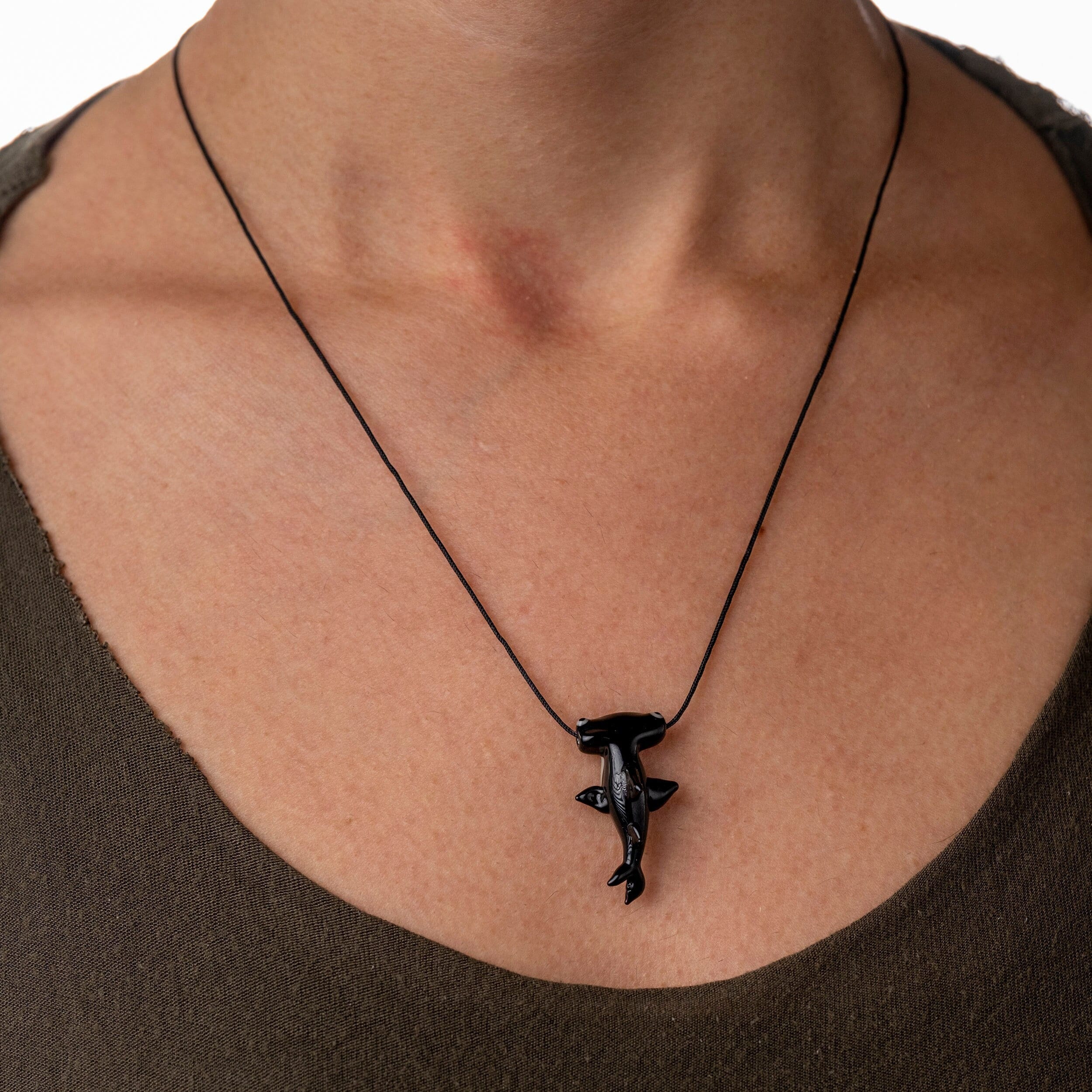 Hammerhead Shark Necklace: Murano Glass Lampwork Pendant, Adjustable…
