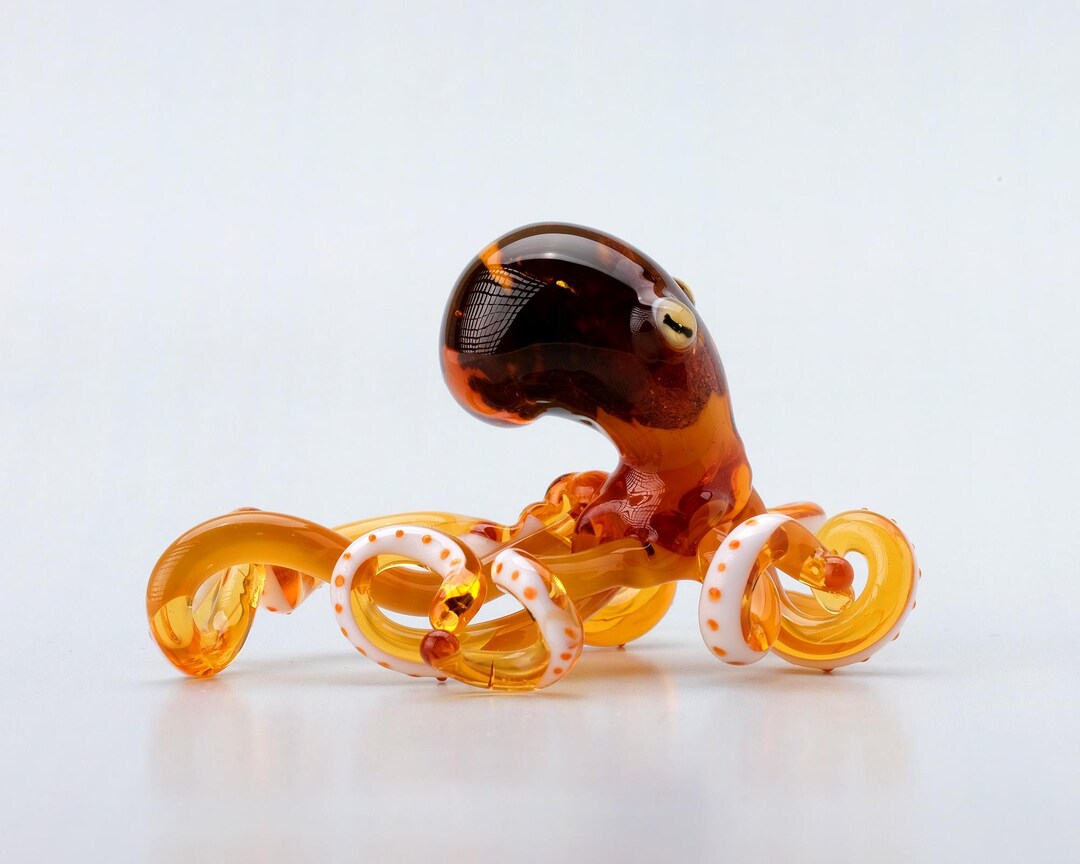 Hand Blown Amber Glass Octopus Figurine With Silver Leaf - Etsy