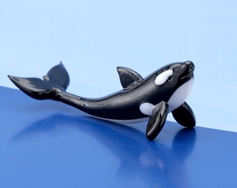 Glass Orca Figurine, Naotical artwork, Coastal home decor, Miniature ocean figurine, Unique gift for son, Modern home gallery collectibles