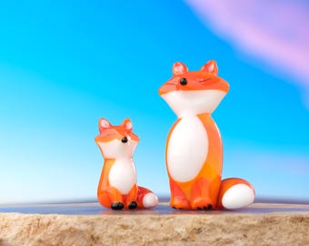 Orange Fox Glass Figurines: Handmade Woodland Sculpture, Rustic Home Decor
