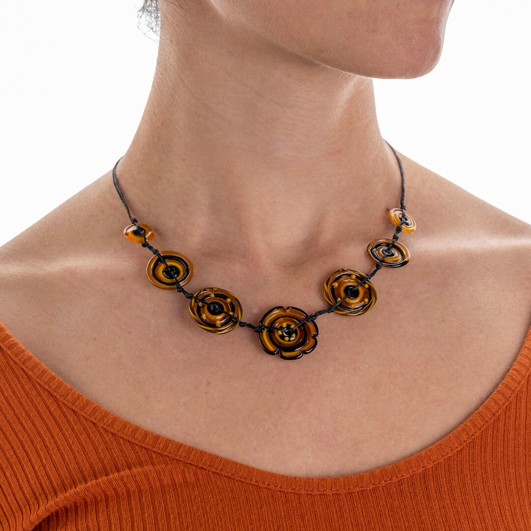 Murano Glass Necklace Yellow Disc Mother's Day Gift Etsy