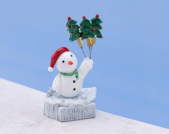 Handmade Glass Snowman Figurine with Personalized Glacier Base