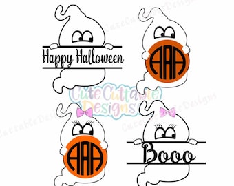 Ghost Monogram svg, Ghost Girl svg, Halloween svg bow svg Ghoul, Trick or Treat, Cricut, Silhouette, SCAL SVG, Eps, Dxf, Png