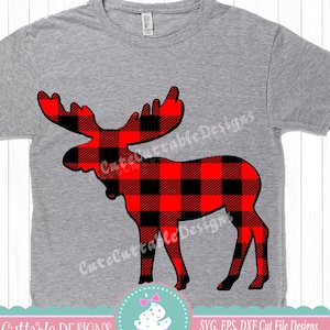 Buffalo Plaid Moose SVG, Christmas Rustic Moose Head svg, Eps, Dxf, Png Cricut Silhouette Cut file image clipart