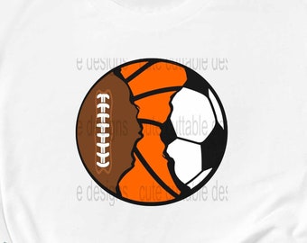 3 ball Split Football Basketball Soccer svg Baller Mom Busy Raising Ballers Sports Sublimation design Svg, Eps DXF Cut file Png Print file