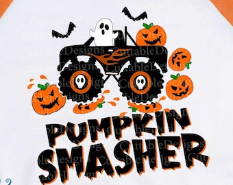 Pumpkin Smasher Monster Truck SVG: Halloween Ghost Cut File